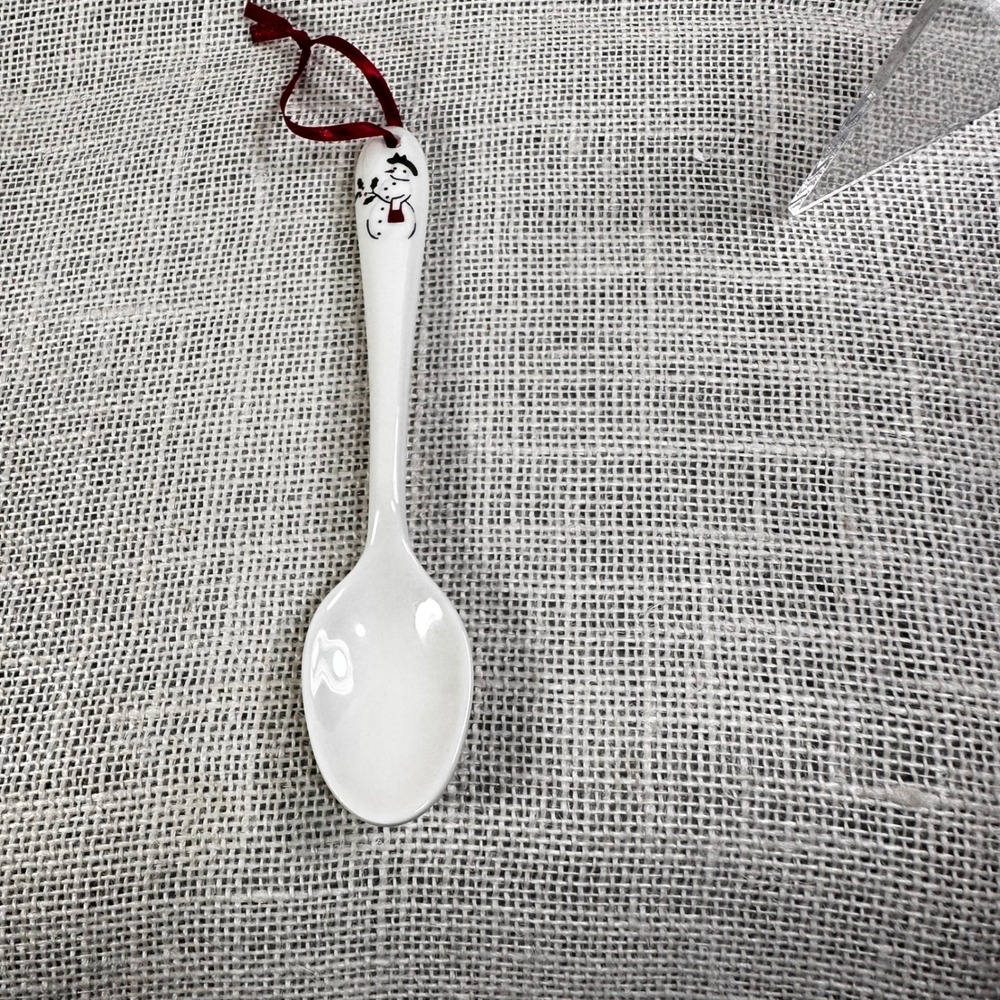 Williams Sonoma Ceramic Spoon Christmas Ornament Snowman White Holiday Decor WS